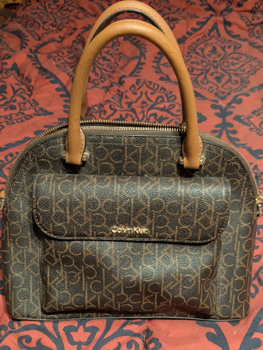 Calvin Klein Brown/Tan Monogram Dome Satchel